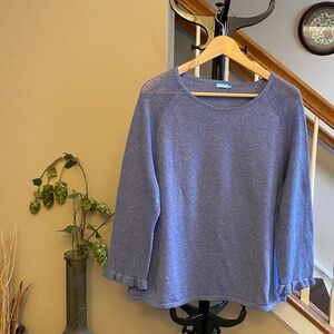 J.McLaughlin Blue 100% Cotton Ruffle Sleeve Trims Sweater Size Extra Large